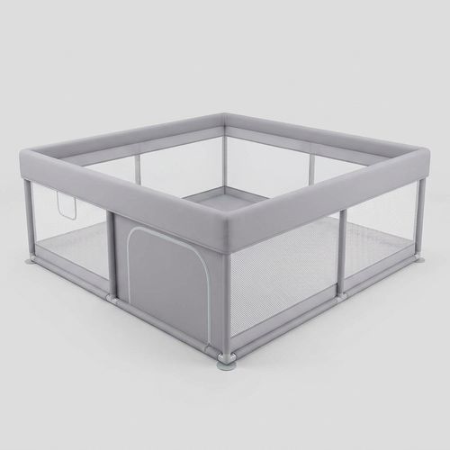 50 by 50 inch baby playpen with breathable mesh sides and zipper gate