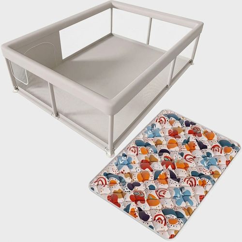 65 by 50 inch baby playpen with included play mat and zipper gate