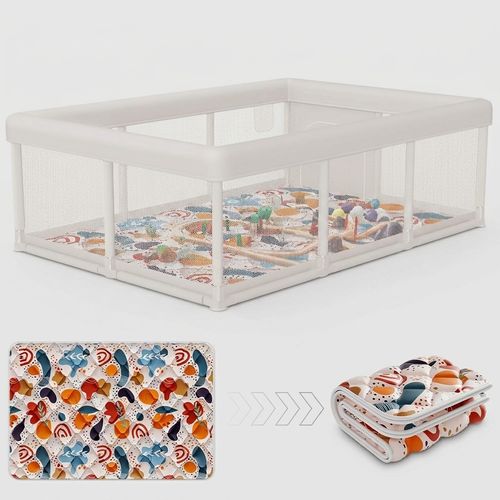 74 by 50 inch family-size baby playpen with included mat