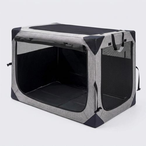 36 inch soft-sided dog crate with three mesh roll-up doors