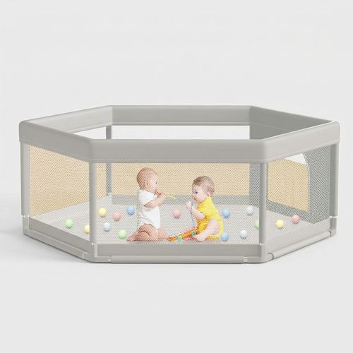 65 by 65 inch hexagonal baby playpen with breathable mesh panels